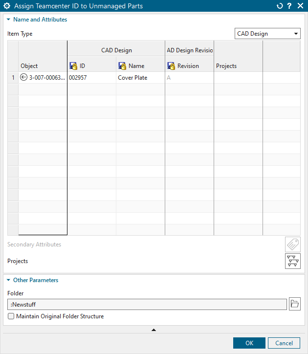 Tải dữ liệu chi tiết đơn lẻ sang chế độ Managed Mode bằng tính năng Assign Teamcenter ID to Unmanaged Parts.