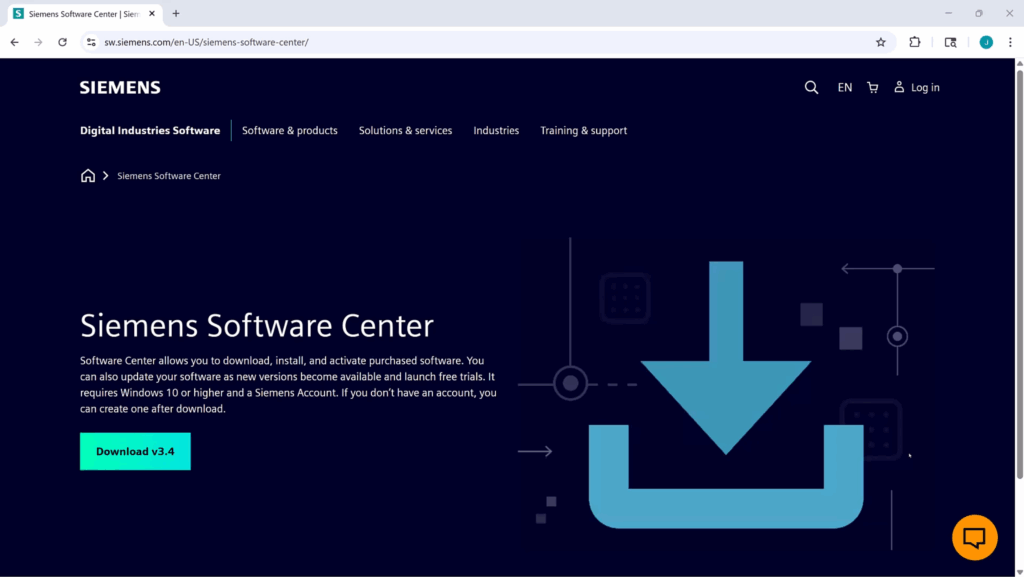Giao diện Siemens Software Center để tải và cập nhật Designcenter X dễ dàng.