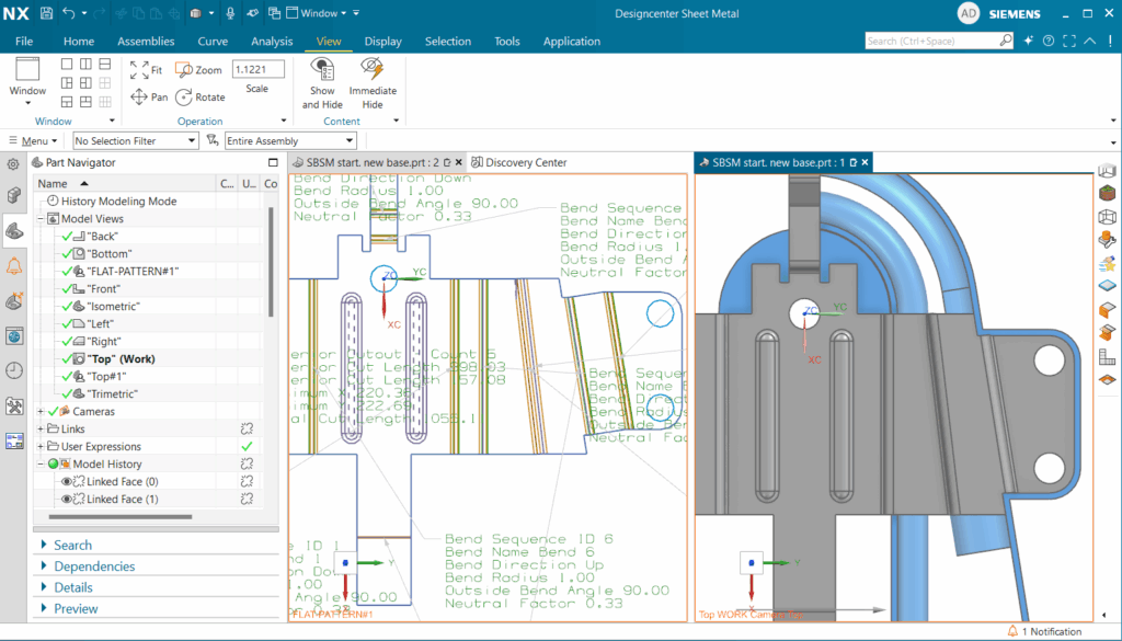 Mô hình và bản trải phẳng trước khi thêm Flange mới.
