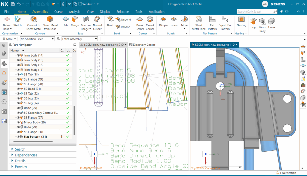 Bản trải phẳng được cập nhật động ngay sau khi thêm Flange mới.