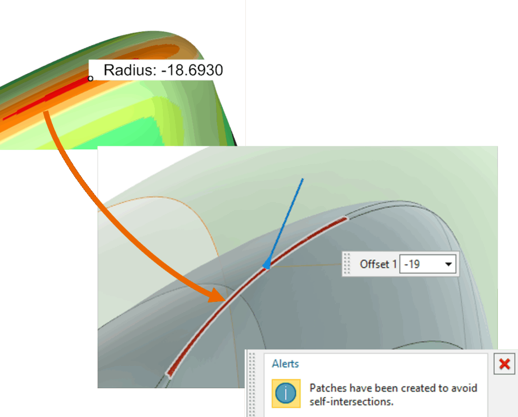 báo cáo vá lỗi tự động trên các mặt tự giao với lệnh offset surface trong nx