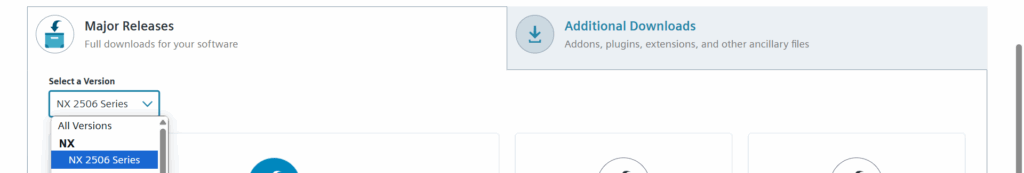 Chọn phiên bản NX mới nhất trong danh sách Major Releases tại Siemens Support Center