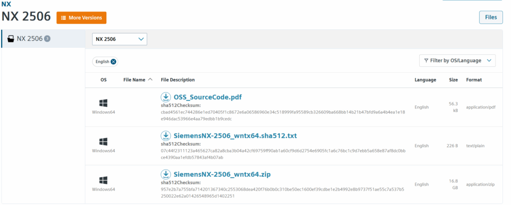 Ba file cài đặt NX cần tải về từ Siemens Support Center