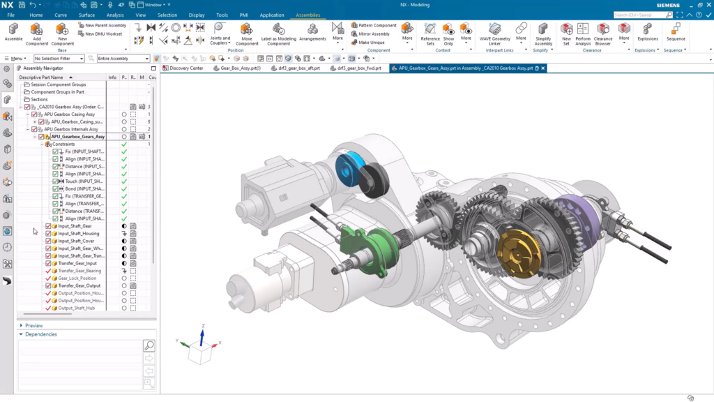Ảnh mô tả di chuyển bánh răng đầu vào lên top-level trong Assembly, các ràng buộc vẫn giữ nguyên trong NX